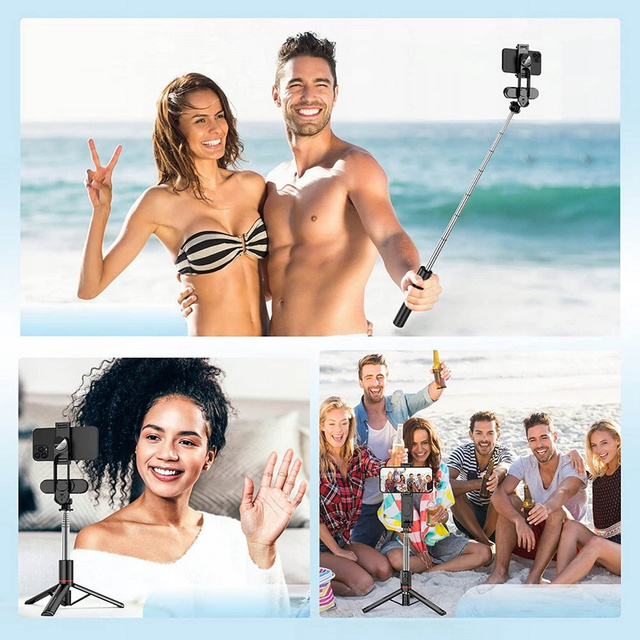 Kijek Selfie Stick uchwyt do telefonu zdjęć statyw Tripod L15 z Lampa LED + Pilot Bluetooth na telefon Czarny