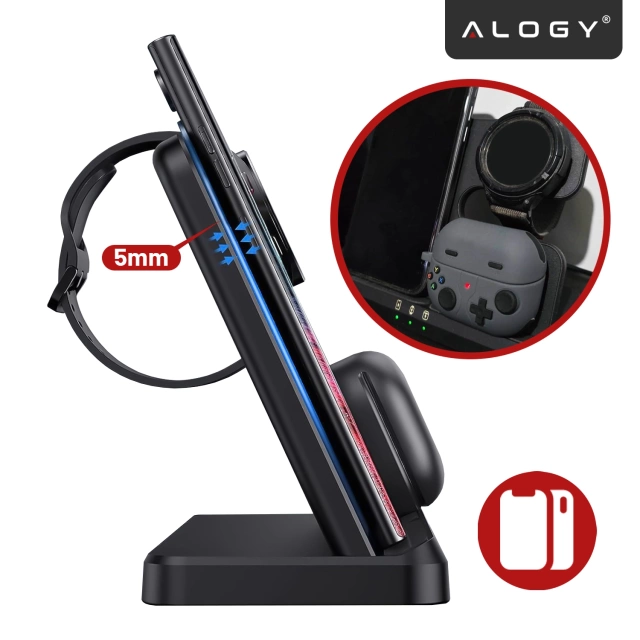 Ładowarka Bezprzewodowa Indukcyjna 3w1 Qi 3.0 Szybka do Samsung S22 S23 S24 S25 Galaxy Watch Buds Stacja czarna