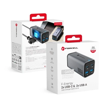 Forcell GaN III Desktop-Ladegerät 100 W 2 x USB-C 2 x USB-A PD QC SFC