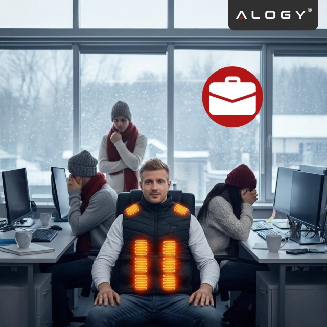 Kamizelka grzewcza z 28 strefami – 4-stopniowa regulacja temperatury, zasilanie USB, idealna na zimę i aktywności outdoor – Alogy ThermoVest™ Czarna (L)