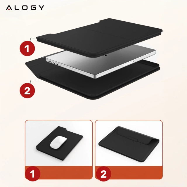 Torba na laptopa Alogy FlexCase Pro wielofunkcyjna rozkładana z podstawką i podkładką na myszkę do Macbooka 13/ 14" Czarna