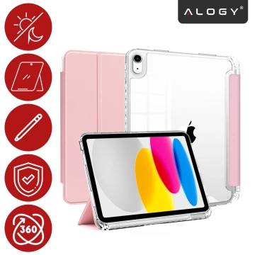 Etui do Apple iPad 11gen. 11" 2025 / 10gen. 10.9" 2022 Ochronne Hybrydowe z Miejscem na Rysik, Składana Okładka, Funkcja Podstawki, Alogy HybridBook™ Case – Różowe