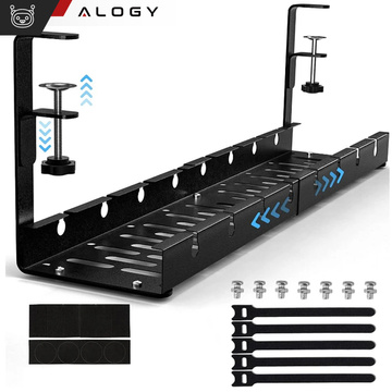 Kabel-Organizer unter der Tischplatte, verstellbare Ablage für Kabel, Schreibtischleiste, Aluminiumhalter Alogy Black