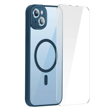 Baseus Frame Protection Set Transparente Magnethülle und gehärtetes Glas für iPhone 14 Plus (Blau)
