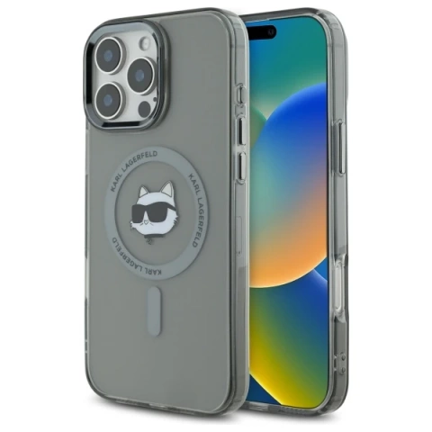 Karl Lagerfeld Hülle für iPhone 16 Pro Max 6,9" Schwarz MagSafe Hardcase IML Metall Choupette Head