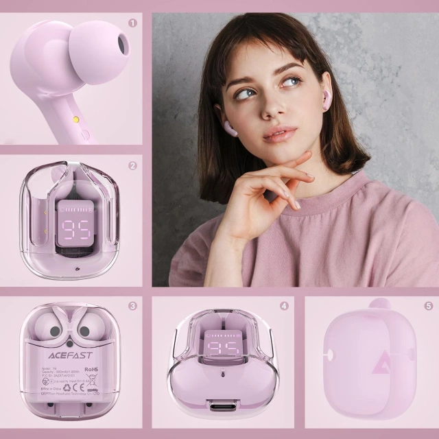 Słuchawki bezprzewodowe Acefast dokanałowe TWS Bluetooth różowy (T6 pink lotus)