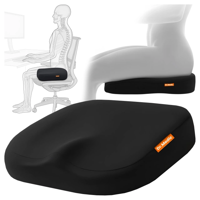 Poduszka na fotel DR.MEDIC ComfySeat™ Ergonomiczna siedzisko biurowe wsparcie kości ogonowej na krzesło do biura auta samochodu Czarna