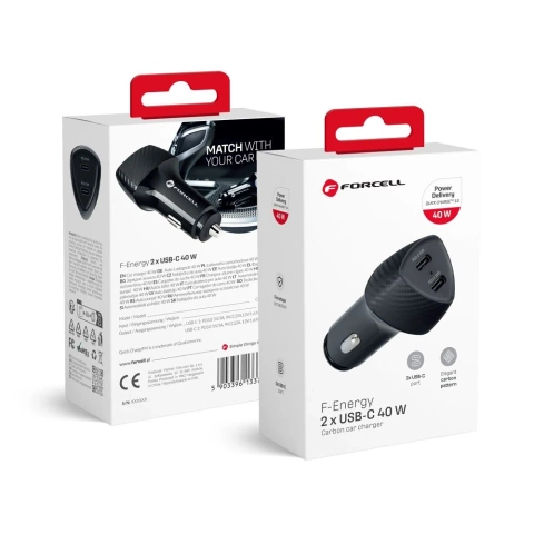 Ładowarka samochodowa FORCELL F-ENERGY Carbon CC50-2C 2 x Typ C PD 3A 40W