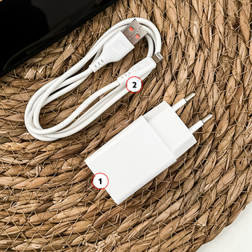 USB-Wandladegerät USB - Lightning-Kabel für iPhone 1 m schnell 2,4 A 12 W Denmen Weiß