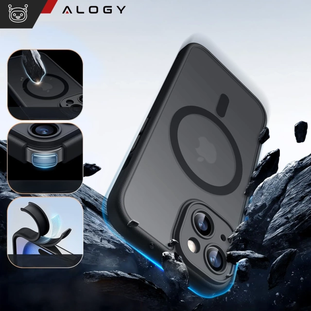 Etui + Szkło hartowane do Apple iPhone 15 Plus obudowa Alogy MagSafe Hybrid Matte Case pokrowiec matowy z ochroną obiektywu czarny
