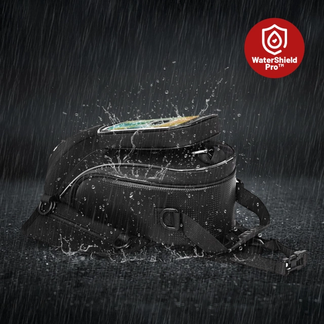 Sakwa Motocyklowa z Odczepianym Etui na Telefon, Wodoodporna Torba na Motor z Przegrodami i Mocowaniem na Zbiornik, Pojemna i Trwała, MotoRider™ – Czarna