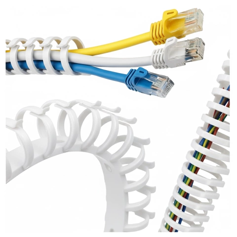 Federbelasteter Kabelorganizer für unter den Schreibtisch – Flexible Kabelmanagement-Abdeckung 50 x 4 cm, selbstklebend, zur Kabelorganisation – Alogy CableStrip™ Weiß