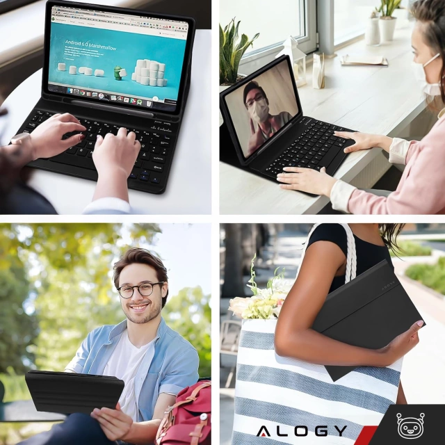 Etui z klawiaturą z miejscem na rysik do Samsung Galaxy Tab S9 FE 10.9" Alogy Keyboard Case Czarne + Szkło