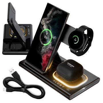Kabelloses Ladegerät für Samsung: 3-in-1 kabellose Ladestation für Samsung Galaxy Watch 7/6/5/4/3 Pro Classic, Galaxy Buds für S24 Ultra, S23, S22, S21, S20, Note 20/10, Z Fold