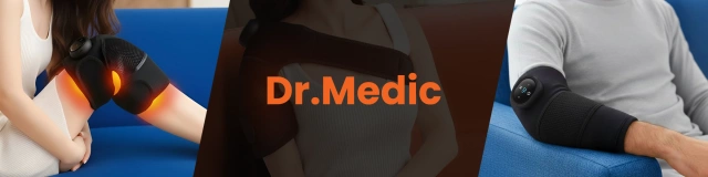 2x Opaska grzewcza z masażem na kolano, łokieć lub bark – ogrzewanie, ulga w bólu stawów, rehabilitacja, termoterapia – Dr.Medic FlexTherm™ Czarna