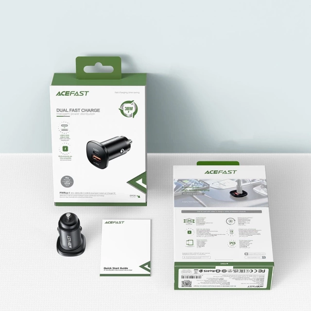 Acefast ładowarka samochodowa 38W USB Typ C / USB, PPS, Power Delivery, Quick Charge 3.0, AFC, FCP czarny (B1 black)