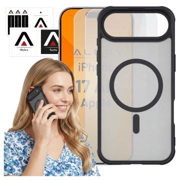 Alogy 3-in-1 Case Pack™ – Schwarze MagSafe Hybrid-Hülle mit 2 Displayschutzfolien aus gehärtetem Glas für Apple iPhone 17 Air