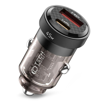 CC45W USB Autoladegerät USB-C Typ C 2-Port Autoladegerät PowerDelivery PD 45W QuickCharge QC 3.0 Schwarz