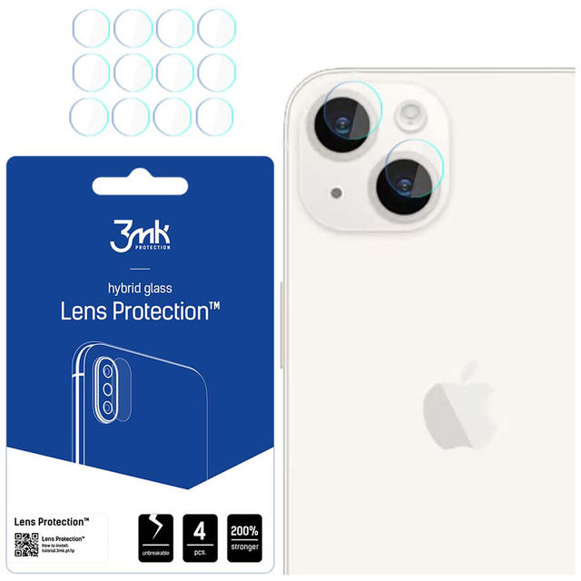 Szkło hybrydowe na aparat iPhone 15 osłona na obiektyw 3mk Lens Protection 4x zestaw