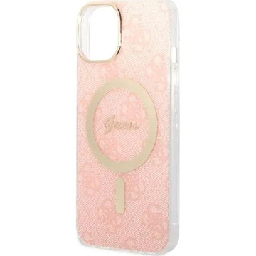 Zestaw Guess GUBPP14MH4EACSP Case Charger iPhone 14 Plus 6,7" różowy/pink Hard Case 4G Print MagSafe