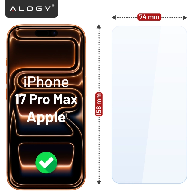 2x Szkło Hartowane Ochronne 9H do Apple iPhone 17 Pro Max, Wzmocnione i Odporne na Zarysowania, Łatwy Montaż Bez Bąbelków, Alogy Heavy Pro+™ – Przezroczyste