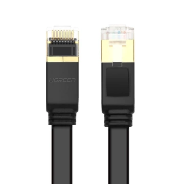 Płaski kabel UGREEN  przewód internetowy sieciowy Ethernet patchcord RJ45 Cat 7 STP LAN 10 Gbps 10 m czarny (NW106 11265)