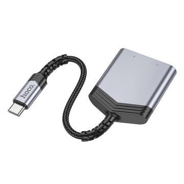 HOCO AUX-Adapter 2in1 Typ C auf Typ C / Klinke 3,5 mm 27 W LS39 Grau