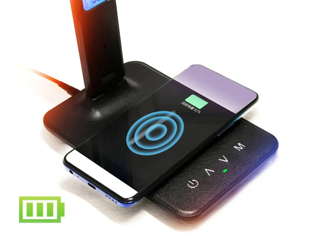 Lampa biurkowa Alogy LED ładowarka indukcyjna Qi 10W z wyświetlaczem Czarna