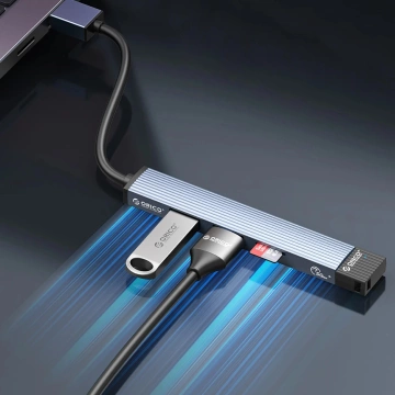 Hub USB-A Orico AH-A13 4w1 1x USB 3.0 + 3x USB 2.0 Szary Aluminiowy