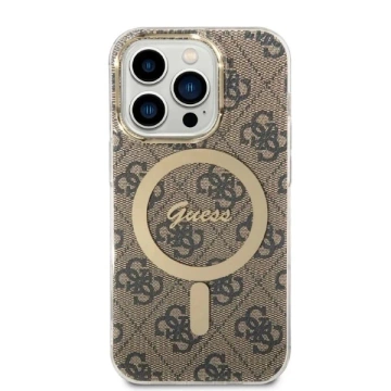 Zestaw Guess GUBPP14XH4EACSW Hülle Ladegerät iPhone 14 Pro Max 6,7" brązowy/braun Hartschale 4G Print MagSafe