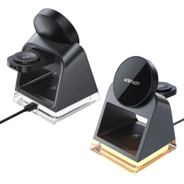 Acefast E17 MagSafe 3in1 Induktives Ladegerät 15W USB-A USB-C Kabel - Schwarz