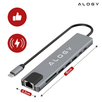 8-in-1-Hub mit USB-C auf 2xA, 2xC, HDMI, SD, Micro-LAN 100 Mbit/s – Alogy MultiHub™ für Notebooks und Laptops
