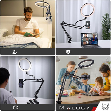 Ring LED Alogy Zeichenlampe mit flexiblem Arm und Schreibtischständer, Telefonhalter, schwarz