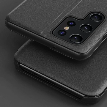 Eco Leather View Case elegante Hülle mit Flipcover und Standfunktion für Samsung Galaxy S22 Ultra blau