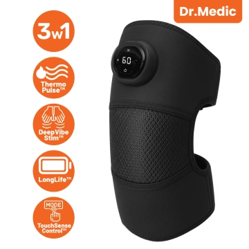 Heizband mit Massagefunktion für Knie, Ellbogen oder Schulter – Wärme, Linderung von Gelenkschmerzen, Rehabilitation, Thermotherapie – Dr.Medic FlexTherm™ Schwarz