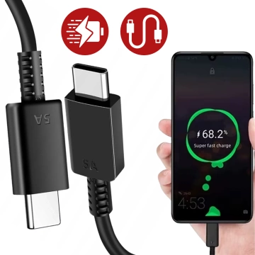 Kabel USB-C 5A 1.8 m Oryginalny Samsung EP-DX510, Szybkie Ładowanie, Przewód do Ładowarki i Transferu Danych, Czarny