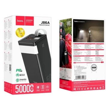 Powerbank Bateria zewnętrzna HOCO 50 000mAh z latarką + PD22,5W + QC3.0 J86A czarny