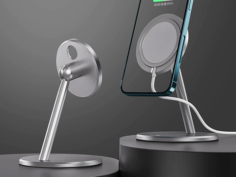 Halter Ständer für Qi MagSafe Ladegerät für Schreibtisch Alogy für iPhone 12 13 14 Silber