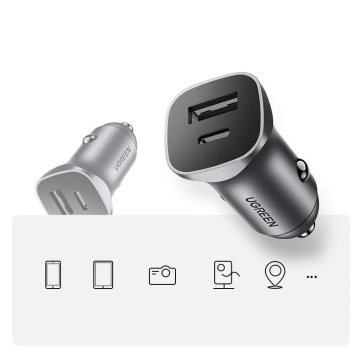 Ugreen Autoladegerät USB Type C / USB 24W Power Delivery Quick Charge grau (30780)