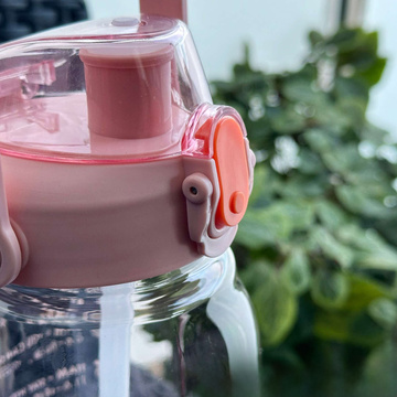 Motivierende Trinkflasche mit Strohhalm, 1,5 l, Erinnerung, motivierender Messbecher, Henkel, rosa
