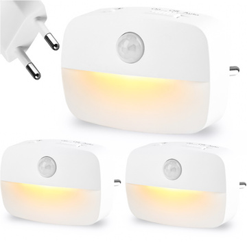 3x Lampka nocna LED z czujnikiem ruchu do gniazdka EU 3 barwy światła Alogy Night Light Biała