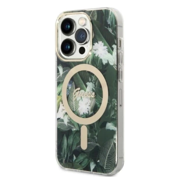 Zestaw Guess GUBPP14XHJEACSA Hülle Ladegerät iPhone 14 Pro Max 6,7" zielony/grüne Hartschale Jungle MagSafe