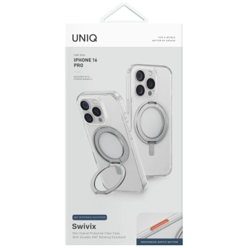 Etui UNIQ Swivix 360 Rotating Kickstand Przezroczyste do iPhone 16 Pro