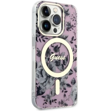 Guess GUHMP14LHCFWSP Handyhülle für Apple iPhone 14 Pro 6.1" pink/pink Hardcase Flower MagSafe