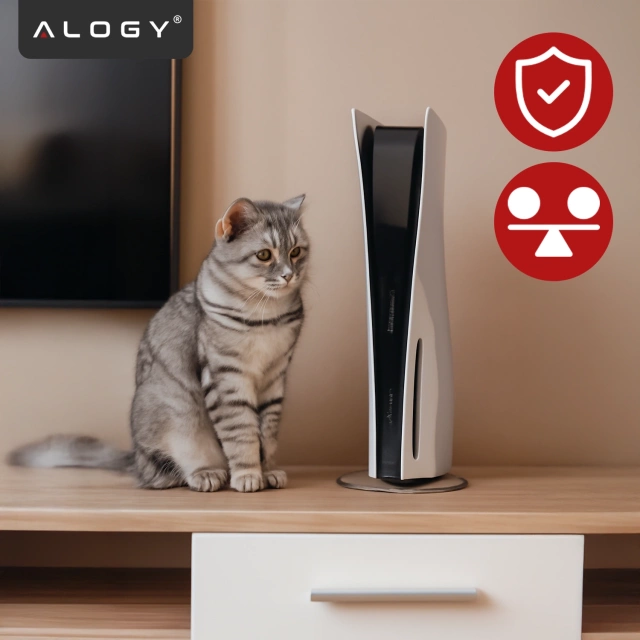 Stojak pionowy do PlayStation 5 PS5 / Slim / Pro – stabilna metalowa podstawa chłodząca, antypoślizgowa, poprawia cyrkulację powietrza – Alogy SteelStand™
