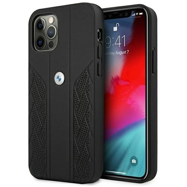 Etui na telefon BMW BMHCP12LRSPPK do Apple iPhone 12 Pro Max 6,7" czarny/black hardcase Leather Curve Perforate
