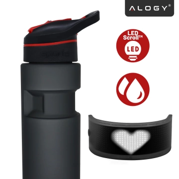 Butelka Bidon na Napoje LED, Inteligentna z Wyświetlaczem i Łącznością Bluetooth, Słomka, Motywacyjna, Wielokrotnego Użytku, Alogy FitBottle™ 800ml - Czarna