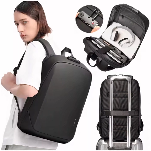 Bange Wasserdichter Rucksack für 15,6-Zoll-Laptop, Reisen, 47 x 30 x 12,5 cm, für Arbeit, Schule, Flugzeug, Herren und Damen, USB, Diebstahlschutz, TSA-Code, Schwarz