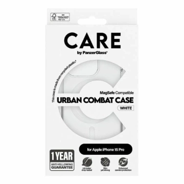 iPhone 15 Pro CARE by PanzerGlass Urban Combat Case MagSafe Clear mit weißen Magneten
