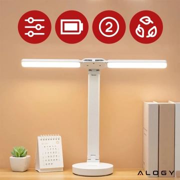 Lampe Alogy Doppel-LED-Schreibtischlampe stehend auf dem Schreibtisch mit Akku Schulzeichner Weiß